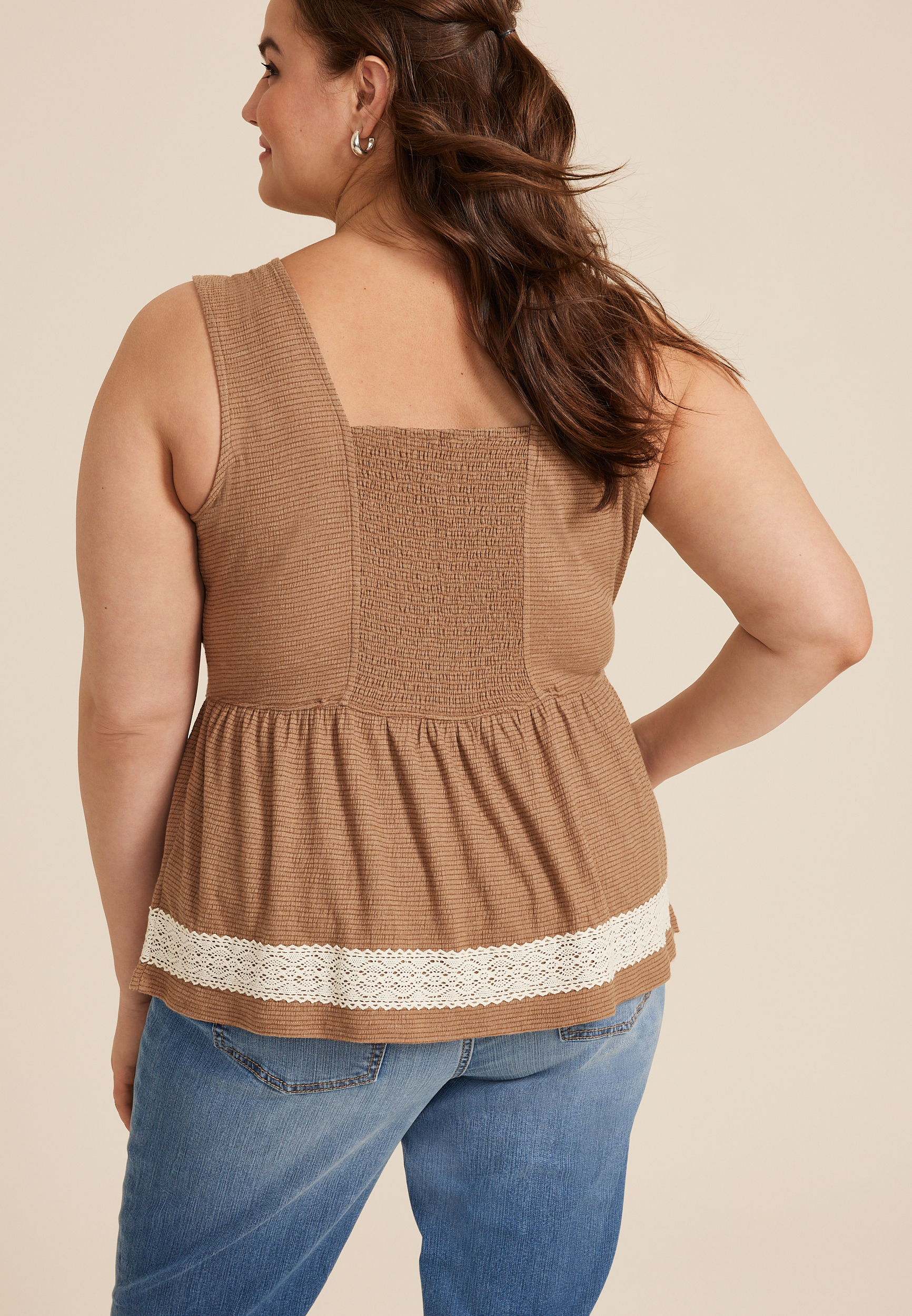Plus Size Crochet Trim Peplum Tank Top, , large