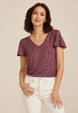 Polka Dot Flutter Sleeve Tee, C3218, small
