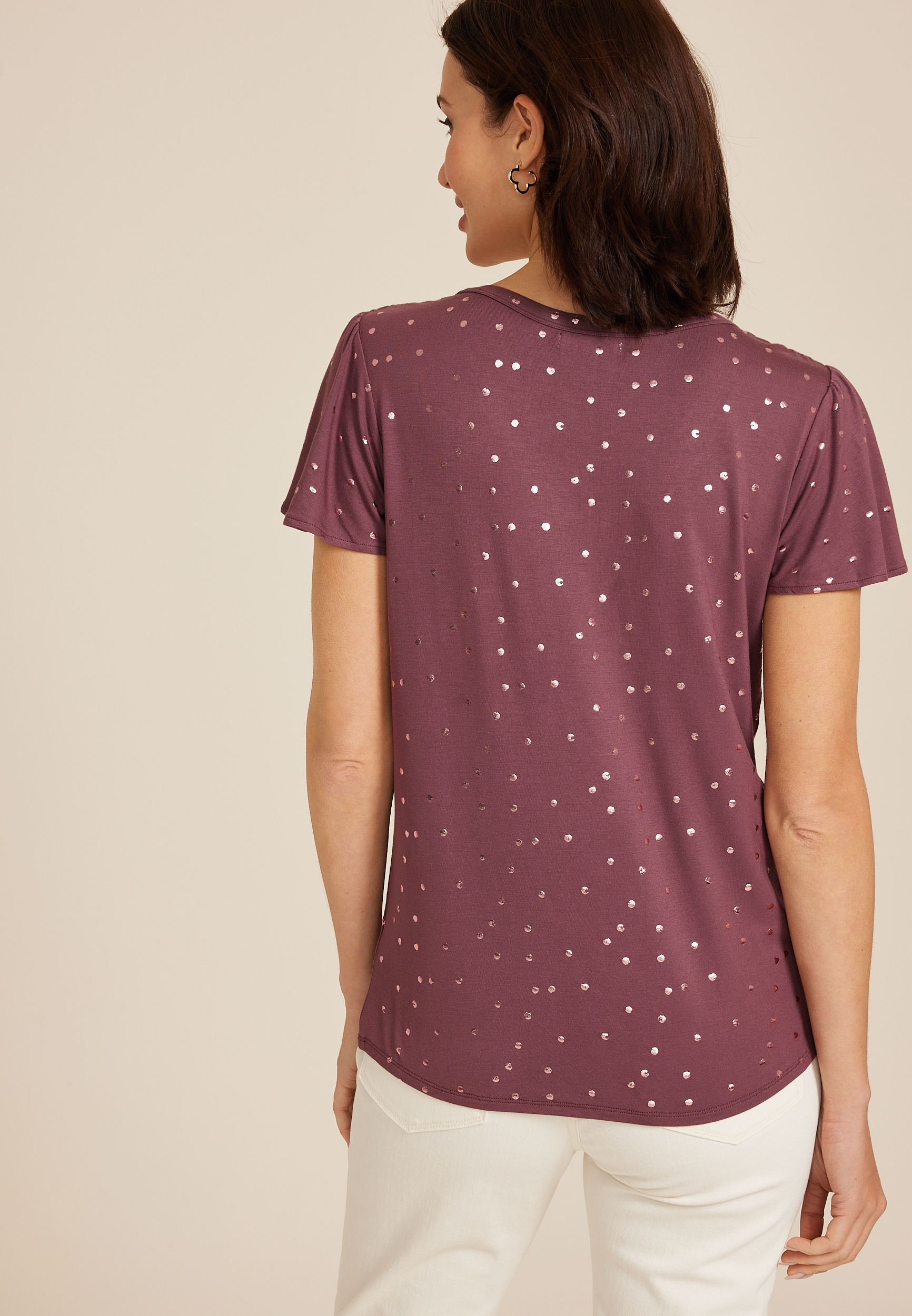 Polka Dot Flutter Sleeve Tee, C3218, large