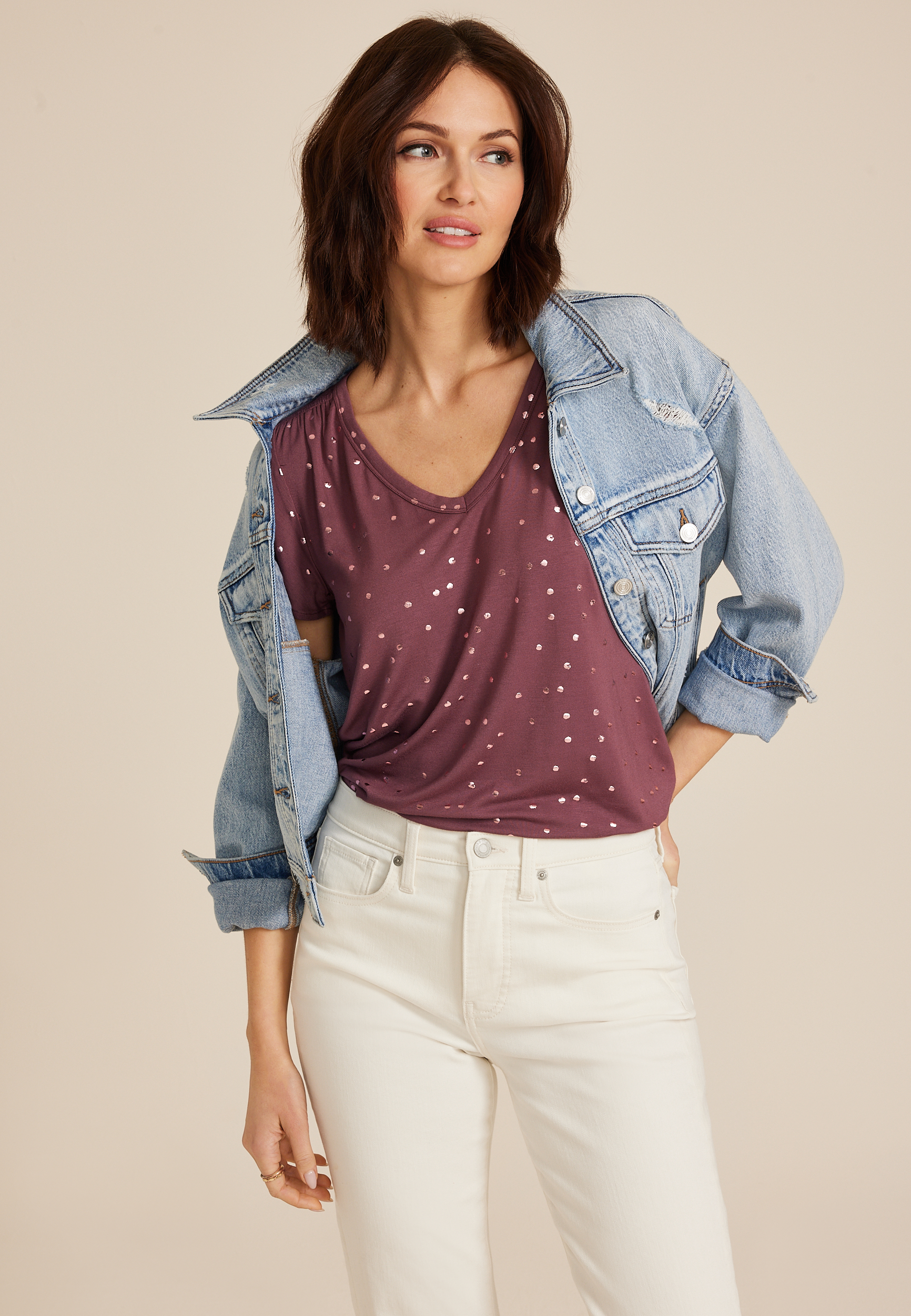Polka Dot Flutter Sleeve Tee, C3218, large