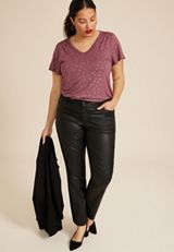 Plus Size Polka Dot Flutter Sleeve Tee, C3218, small