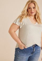 Plus Size Flutter Sleeve Tee, C183, small