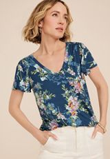 Floral Flutter Sleeve Tee, C4131, small