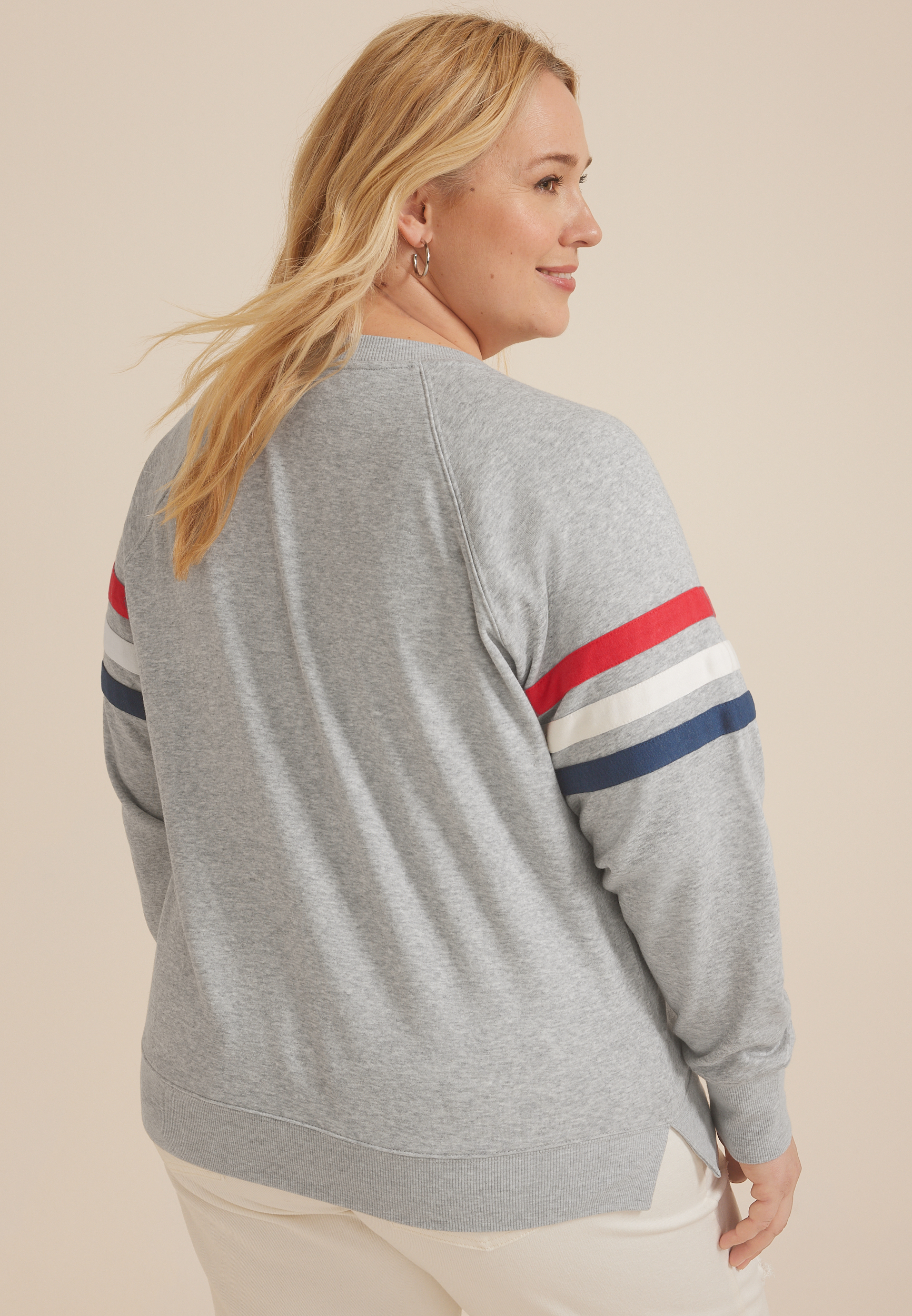 Plus Size Americana Embroidered Relaxed Fit Sweatshirt, LIGHT HEATHER GRAY, large