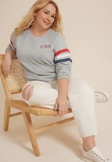 Plus Size Americana Embroidered Relaxed Fit Sweatshirt, LIGHT HEATHER GRAY, small