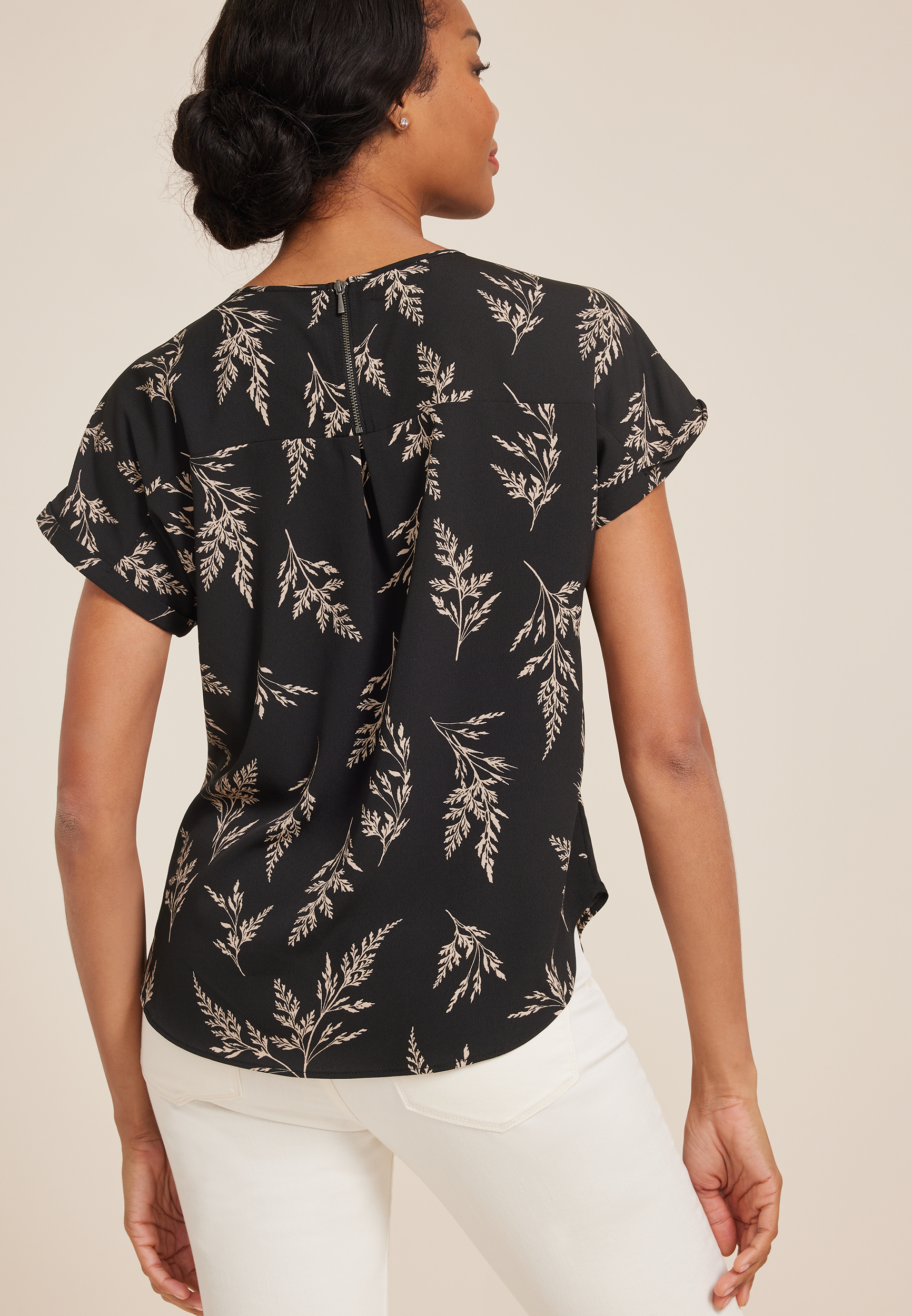 Delton Zipper Back Blouse, BLACK COMBO, large