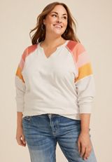 Plus Size Colorblock Sleeve Relaxed Fit Sweatshirt, C2445, small