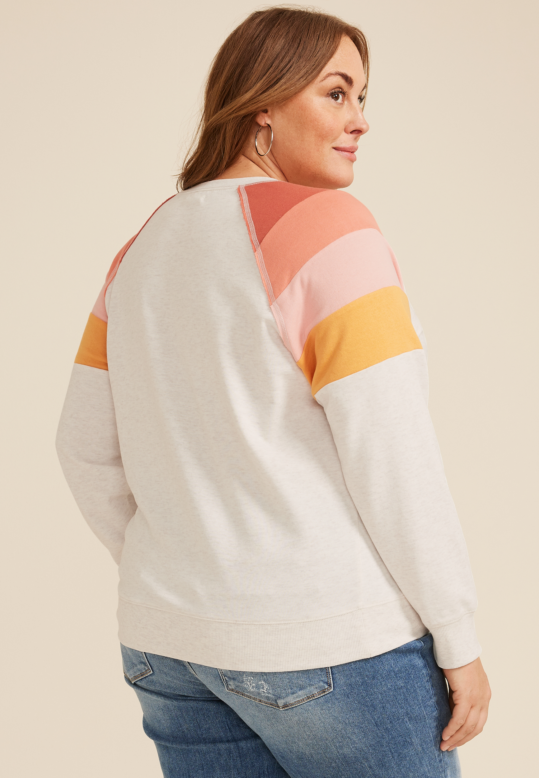 Plus Size Colorblock Sleeve Relaxed Fit Sweatshirt, C2445, large