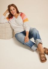Plus Size Colorblock Sleeve Relaxed Fit Sweatshirt, C2445, small