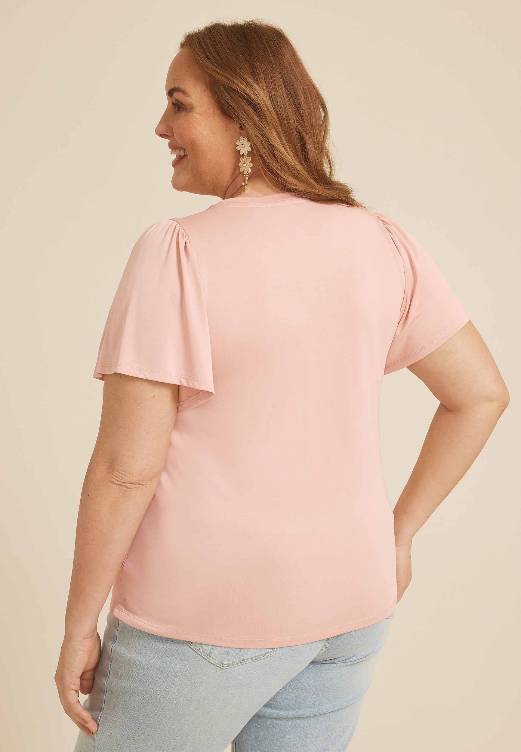 Plus Size 24/7 Charlotte Flutter Sleeve Tee, C9369, large