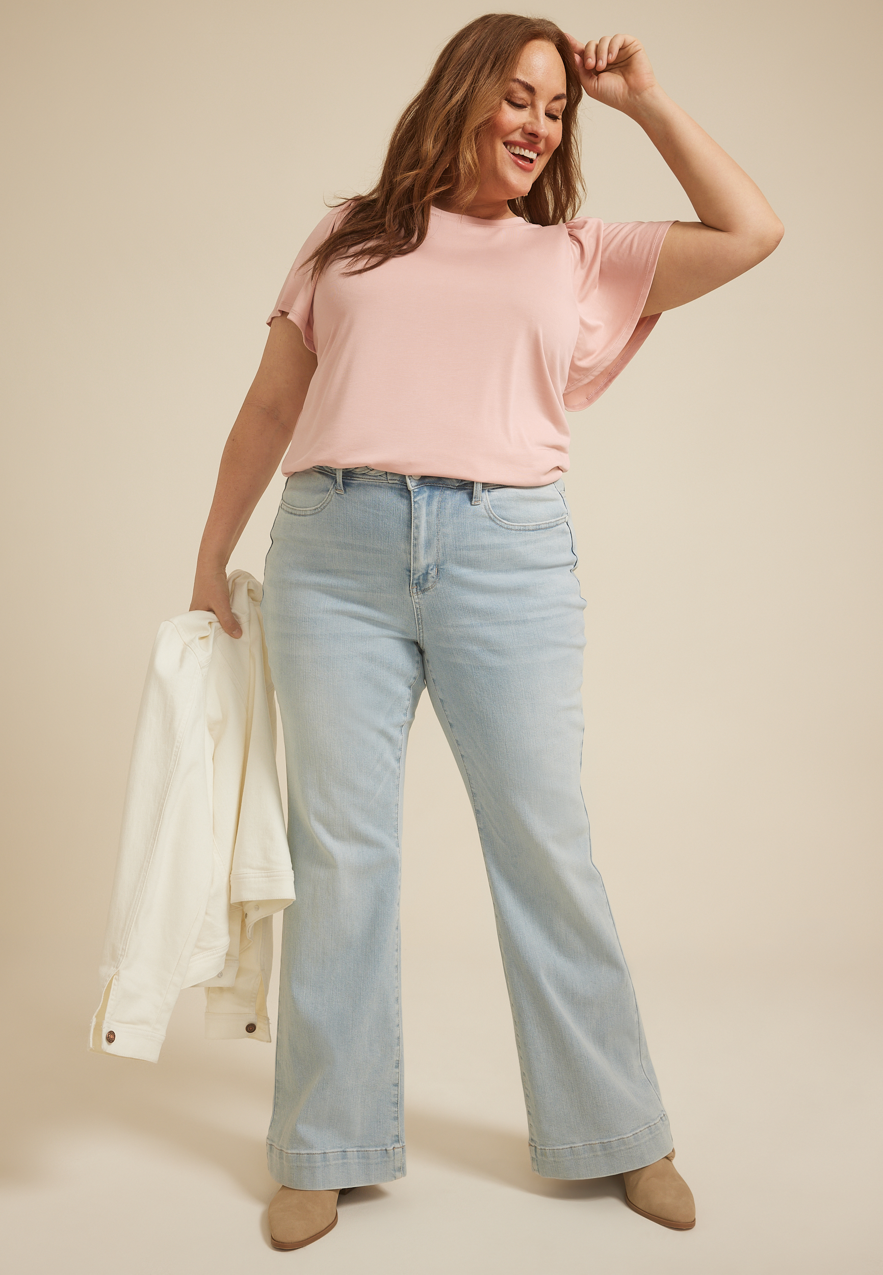 Plus Size 24/7 Charlotte Flutter Sleeve Tee, C9369, large