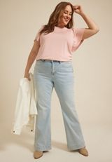 Plus Size 24/7 Charlotte Flutter Sleeve Tee, C9369, small
