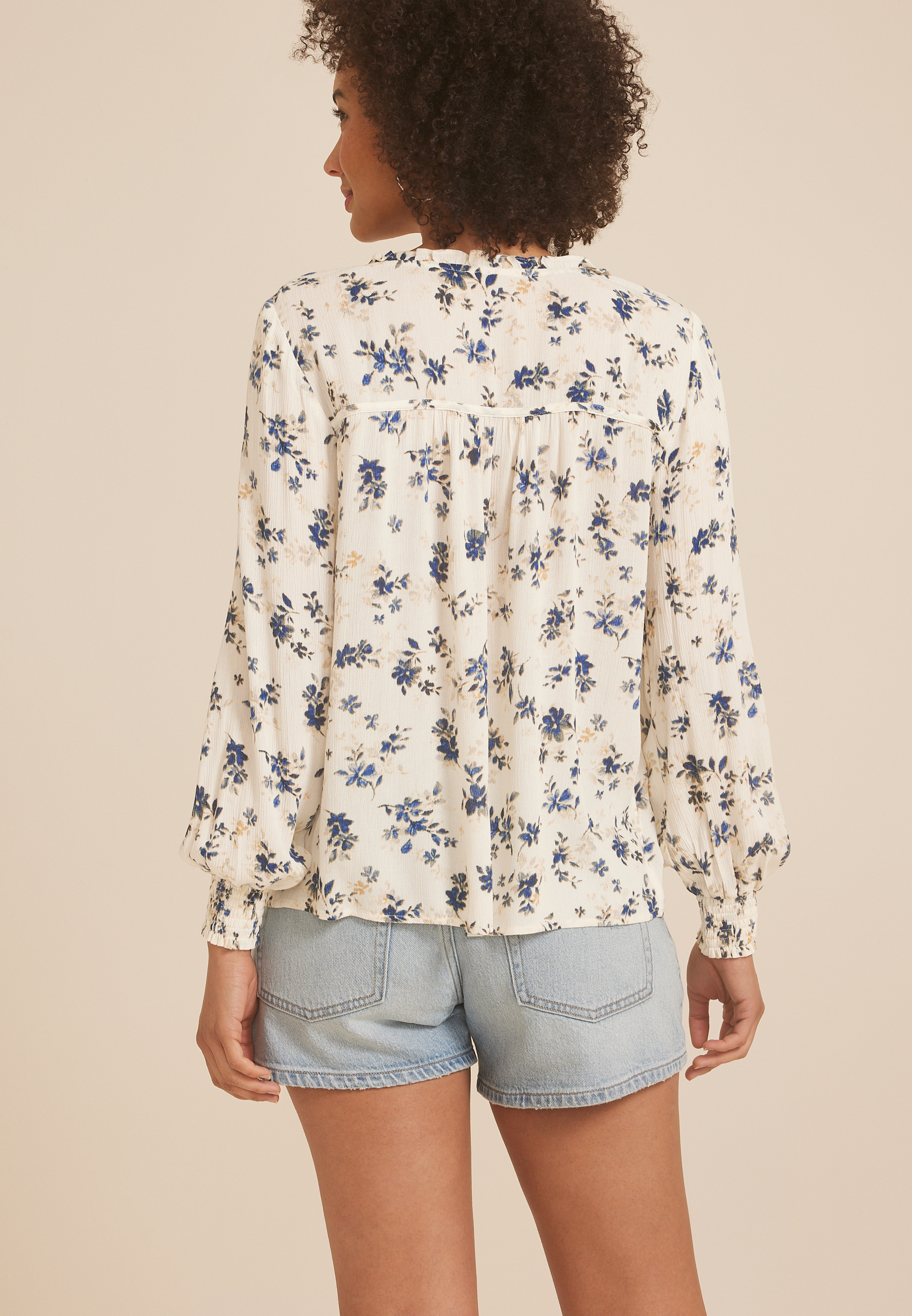 Floral Ruffle Trim Blouse, C1757, large