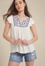 Embroidered Tie Front Blouse, C1212, small