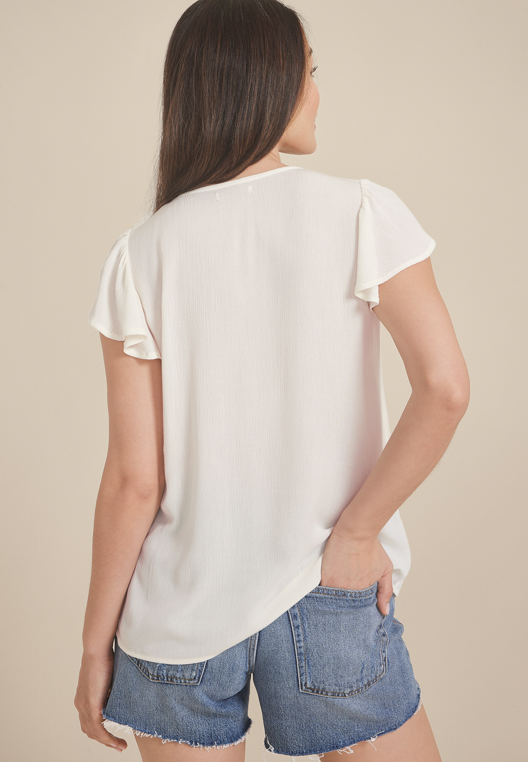 Embroidered Tie Front Blouse, C1212, large