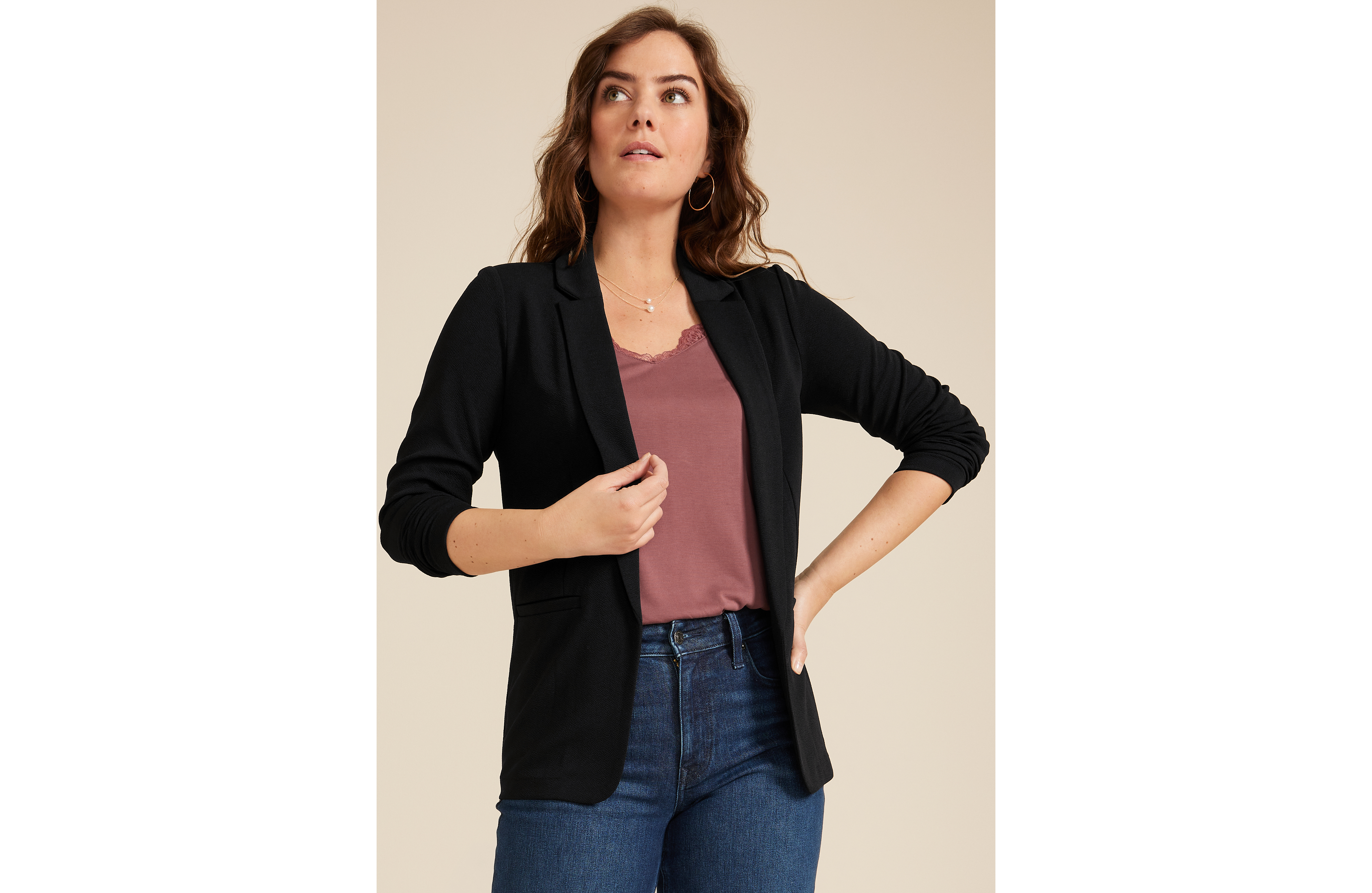 Versa Open Front Long Sleeve Blazer