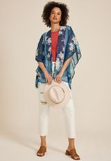 Blue Floral Tie Waist Kimono, C1772, small