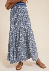 Printed High Rise Maxi Skirt, BLUE COMBO, small
