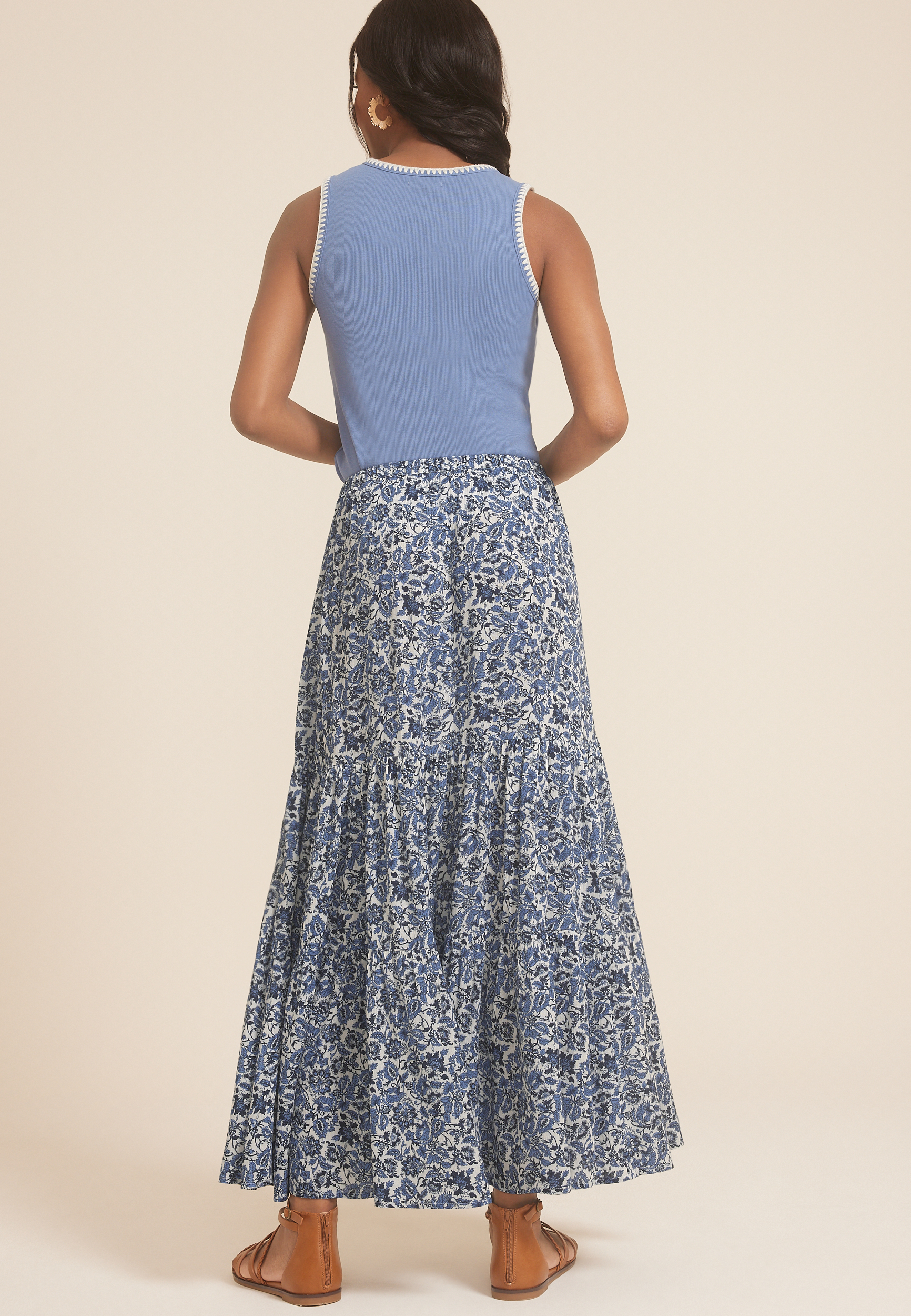 Printed High Rise Maxi Skirt, BLUE COMBO, large