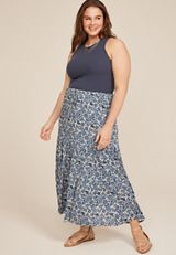 Plus Size Printed High Rise Maxi Skirt, , small