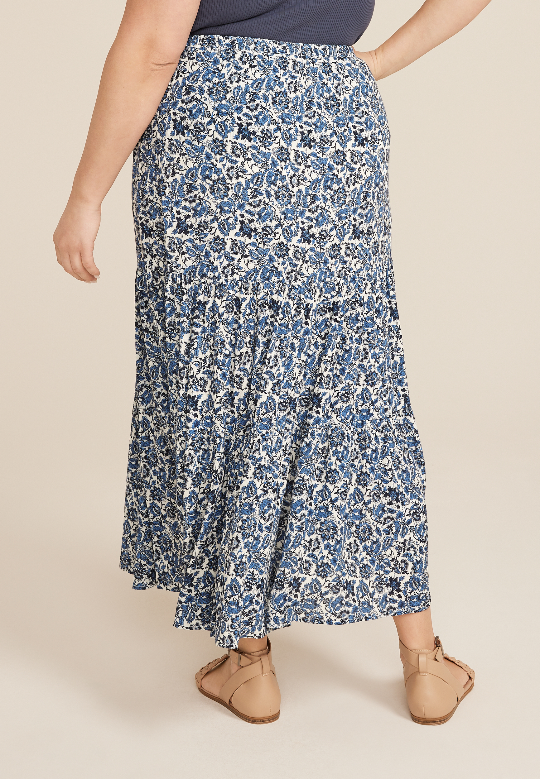 Plus Size Printed High Rise Maxi Skirt, , large