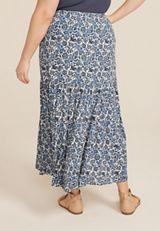 Plus Size Printed High Rise Maxi Skirt, , small
