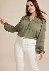 Plus Size Crochet Trim Button Front Blouse, C3142, small