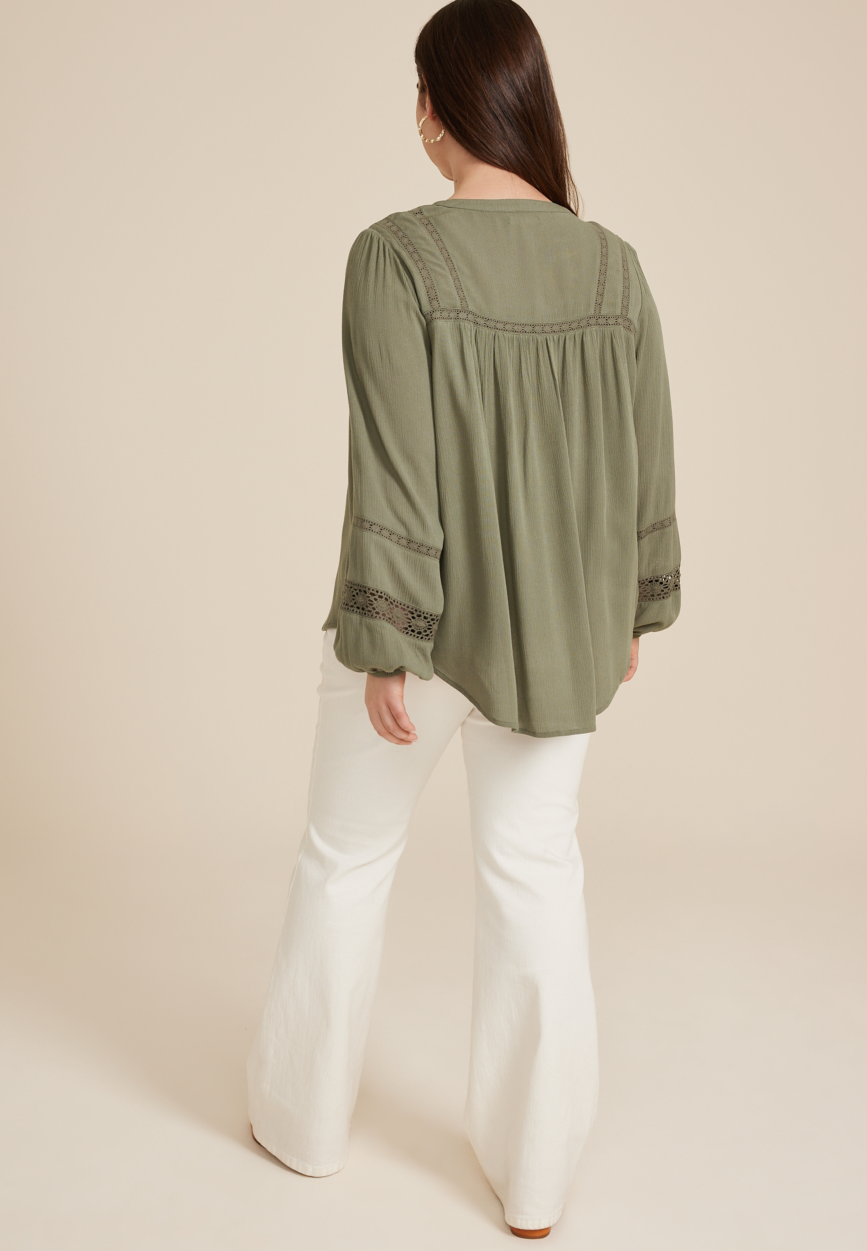 Plus Size Crochet Trim Button Front Blouse, C3142, large