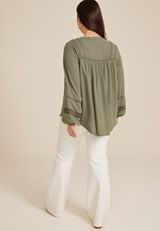 Plus Size Crochet Trim Button Front Blouse, C3142, small