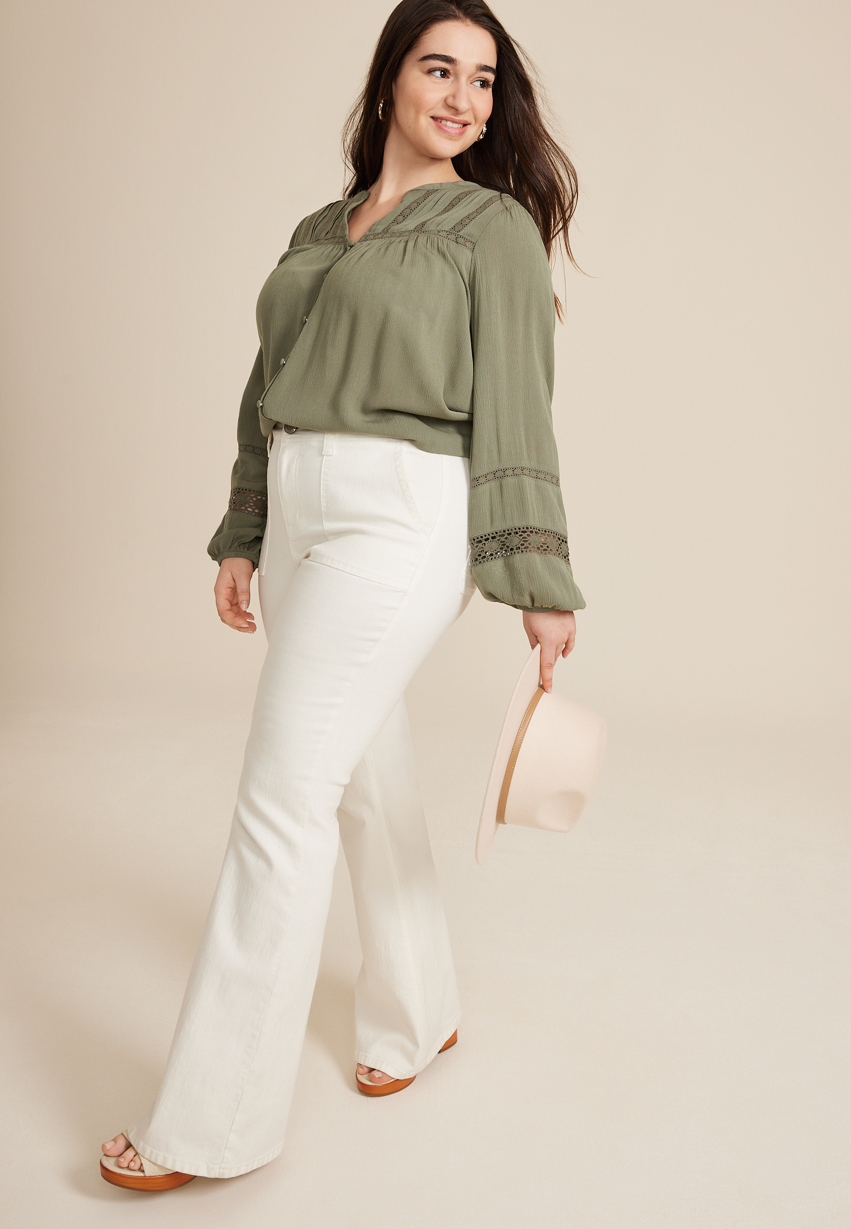 Plus Size Crochet Trim Button Front Blouse, C3142, large