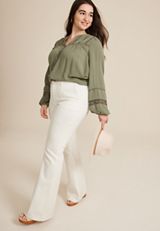 Plus Size Crochet Trim Button Front Blouse, C3142, small