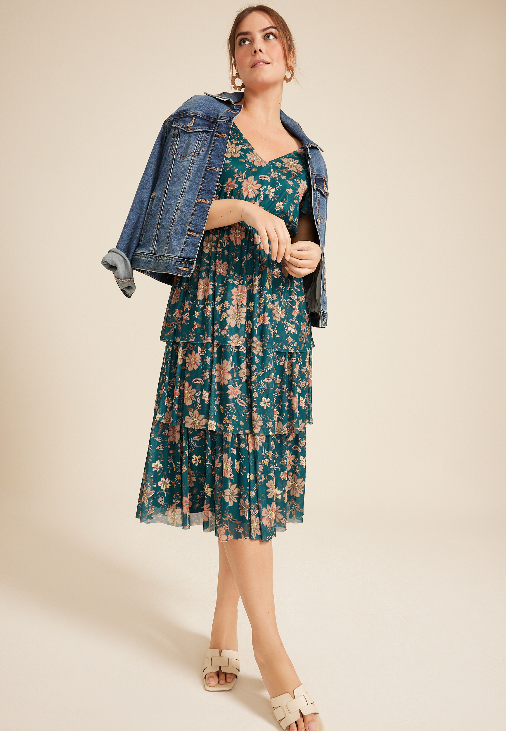 Floral Mesh Flutter Sleeve Midi Dress, C2255, large