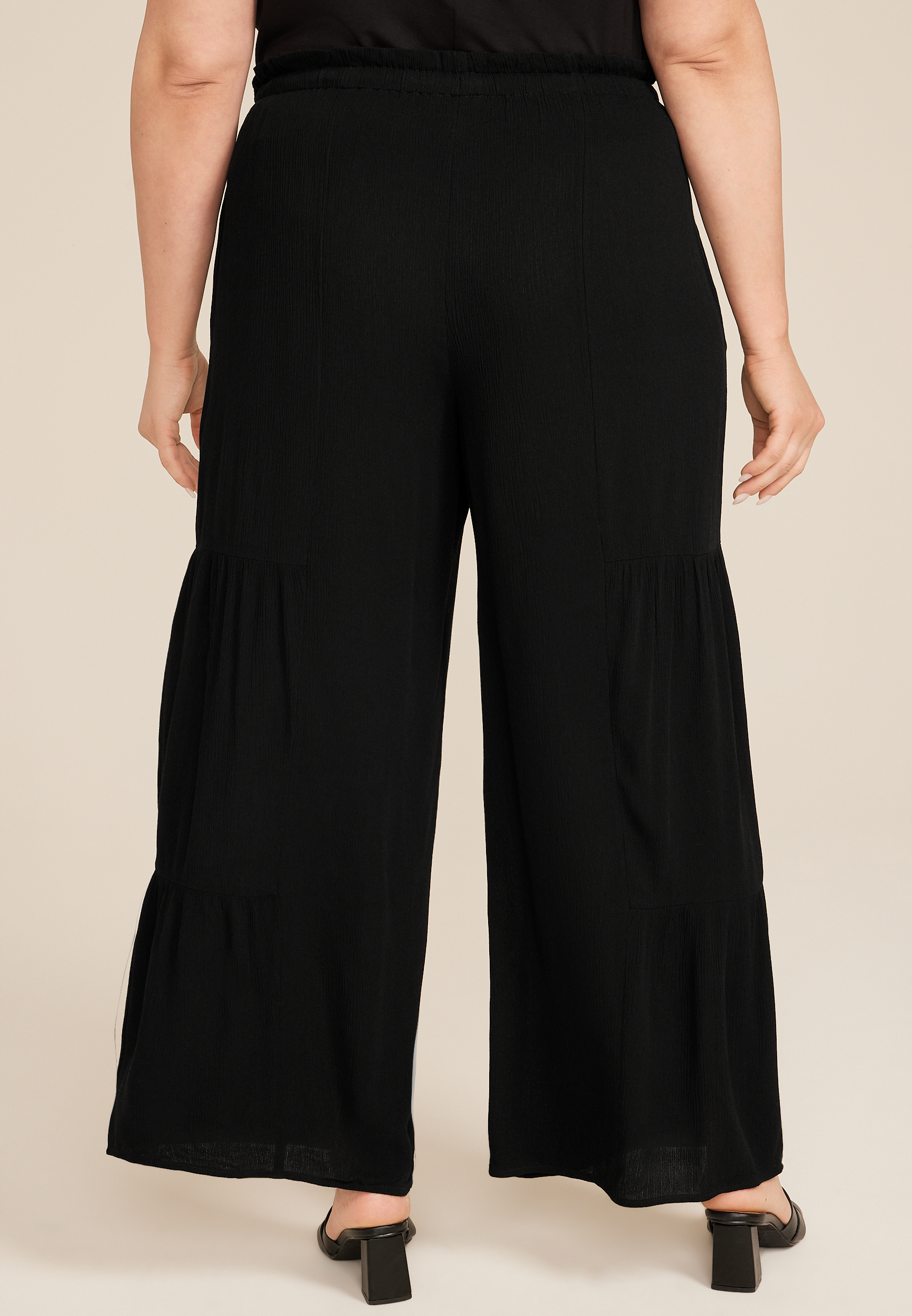 Plus Size Tiered High Rise Palazzo Pant, , large