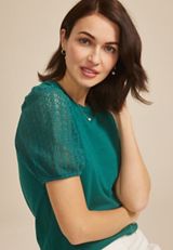 Lace Puff Sleeve Top, C9886, small