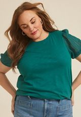 Plus Size Lace Puff Sleeve Top, C9886, small