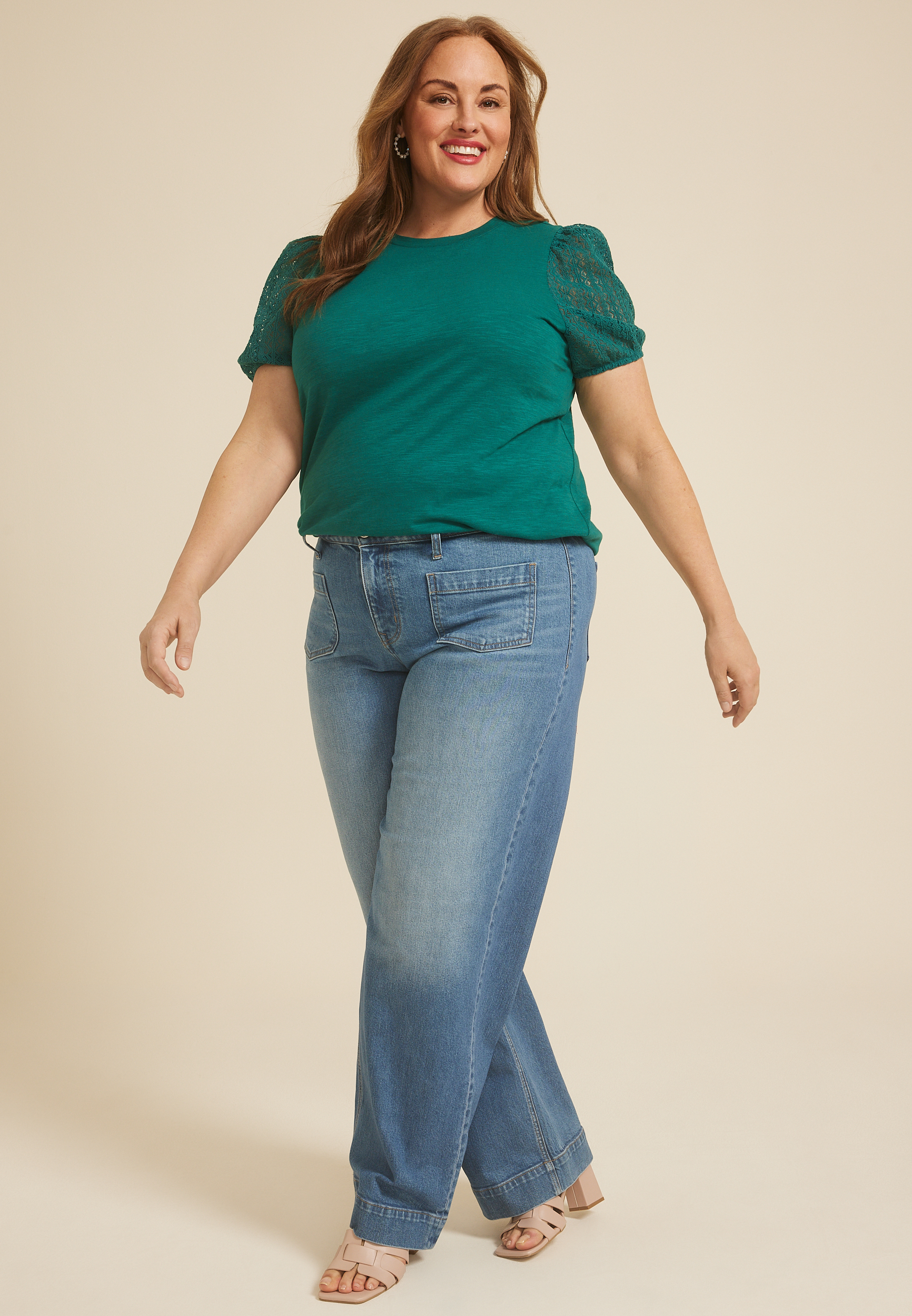 Plus Size Lace Puff Sleeve Top, C9886, large