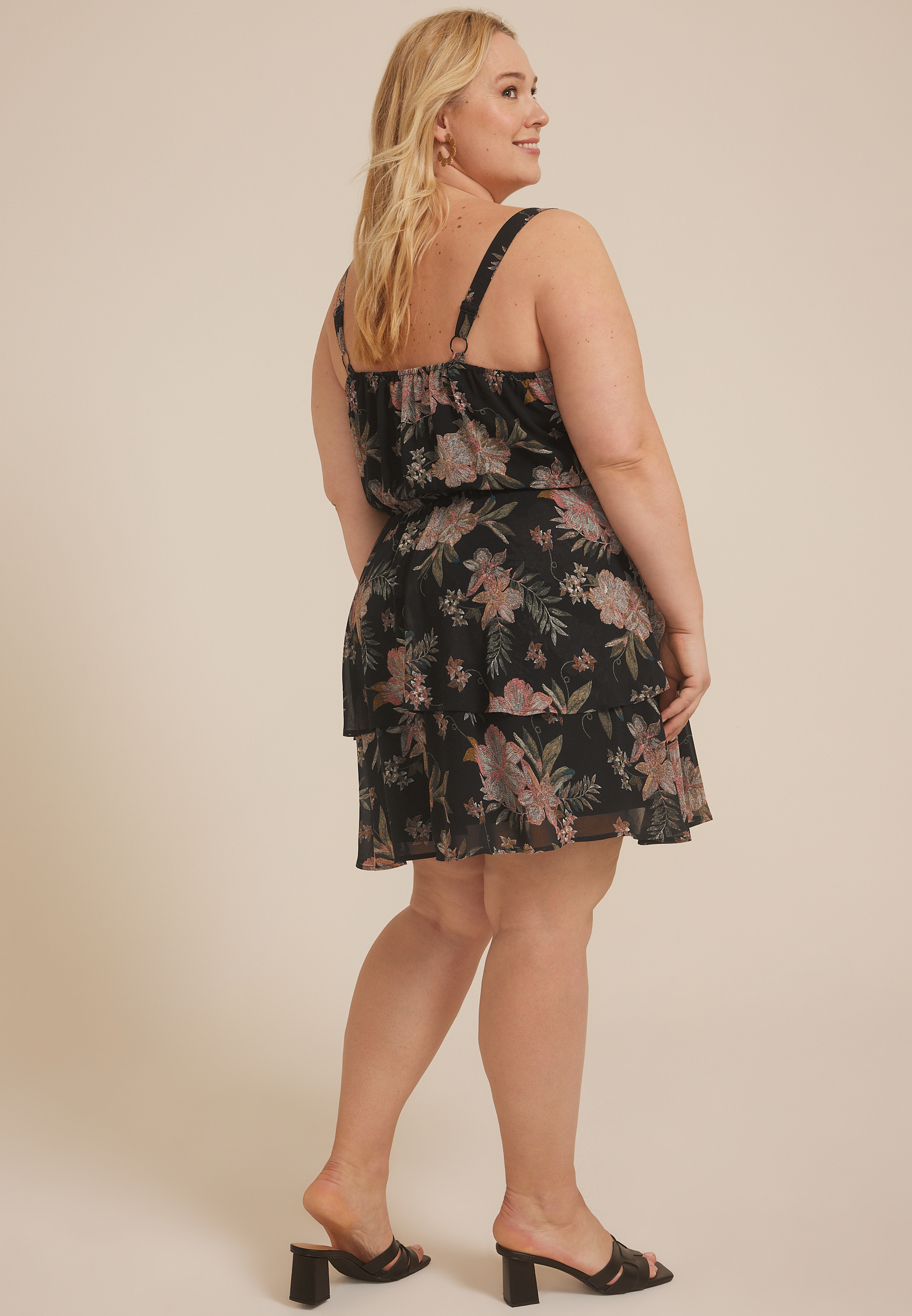 Plus Size Bare Surplice Floral Tiered Mini Dress, C1756, large