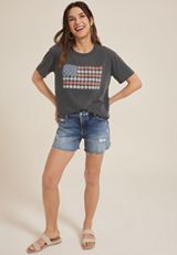 Americana Floral Star Studded Oversized Fit Graphic Tee, C125, small