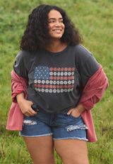 Plus Size Americana Floral Star Studded Oversized Fit Graphic Tee, C125, small