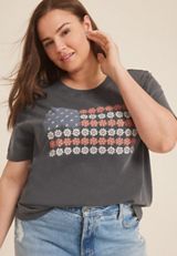 Plus Size Americana Floral Star Studded Oversized Fit Graphic Tee, C125, small