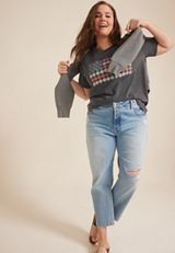 Plus Size Americana Floral Star Studded Oversized Fit Graphic Tee, C125, small