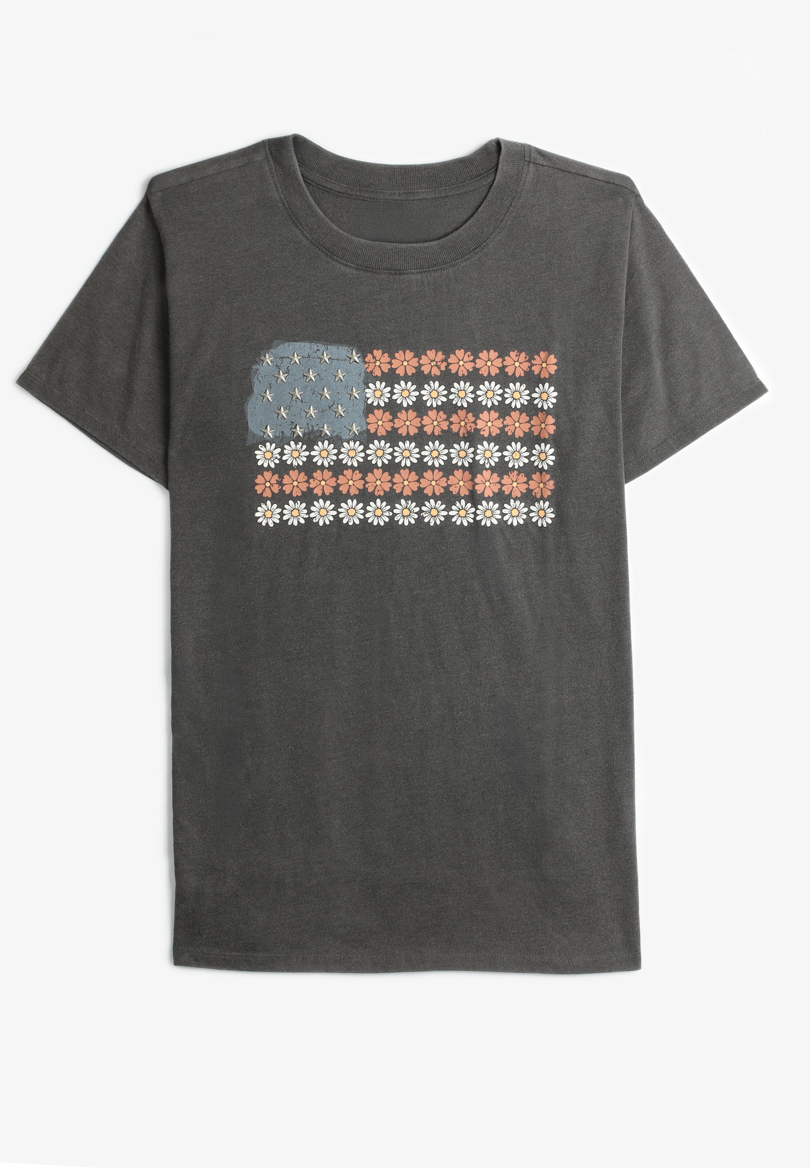 Plus Size Americana Floral Star Studded Oversized Fit Graphic Tee, C125, large
