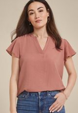 Atwood Flutter Sleeve Blouse, BURLWOOD, small
