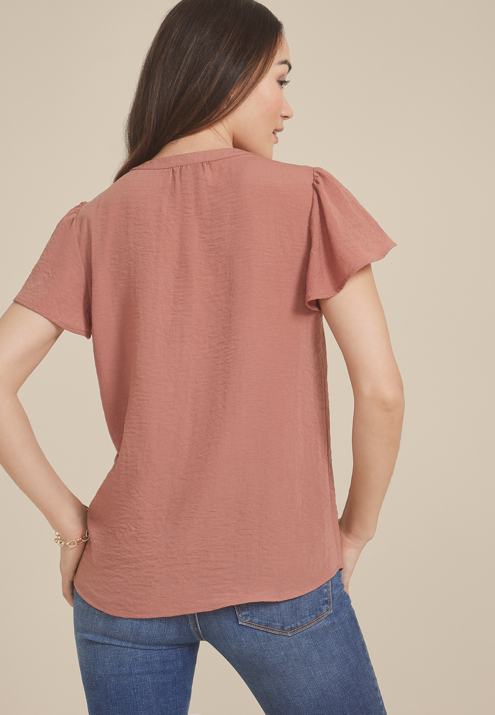 Atwood Flutter Sleeve Blouse, BURLWOOD, large