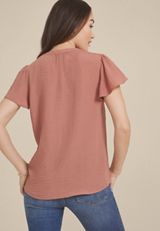 Atwood Flutter Sleeve Blouse, BURLWOOD, small