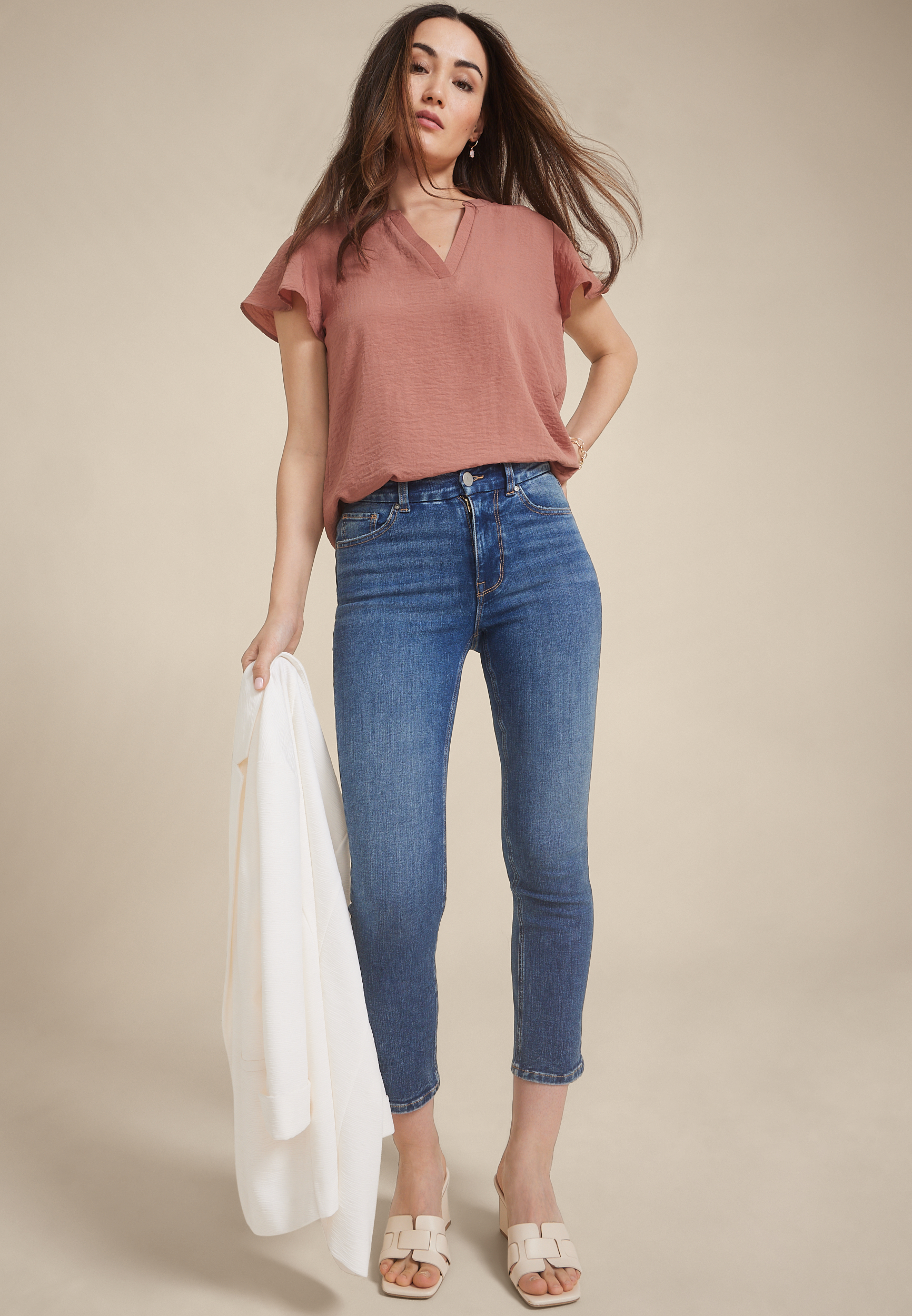Atwood Flutter Sleeve Blouse, BURLWOOD, large