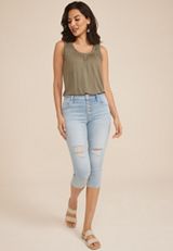 m jeans by maurices&trade; High Rise Ripped Button Fly Capri, , small
