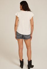 Embroidered Yoke Flutter Sleeve Tee, , small