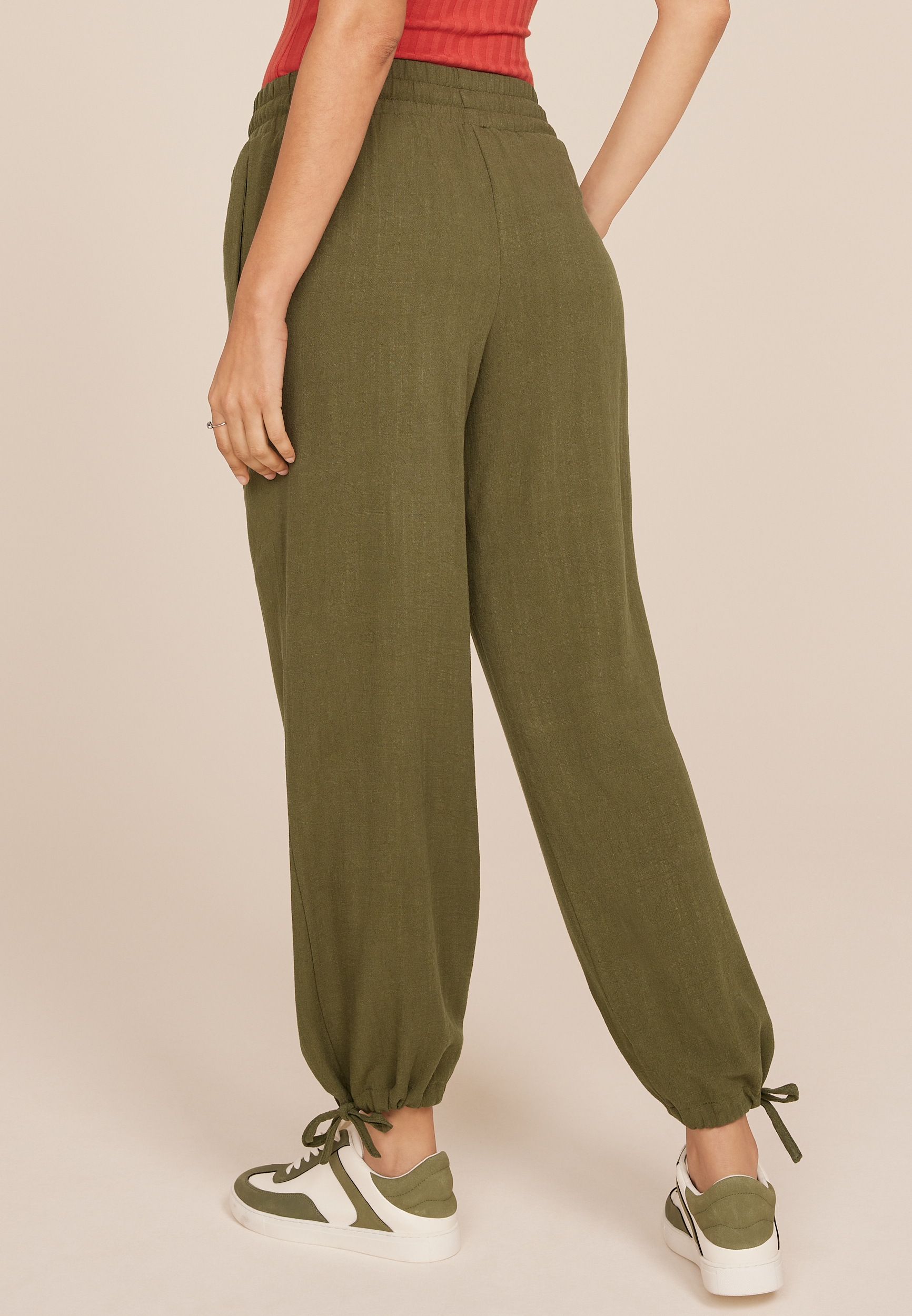 Linen Blend Convertible Mid Rise Wide Leg Pant, , large