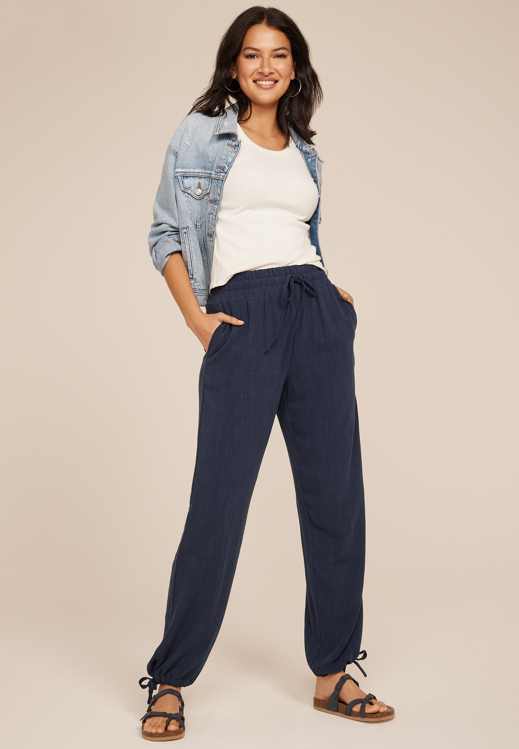 Linen Convertible Mid Rise Wide Leg Pant